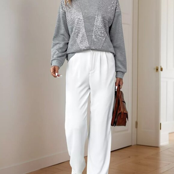 Sequin Round Neck Dropped Shoulder Sweatshirt - Picture 6 of 11